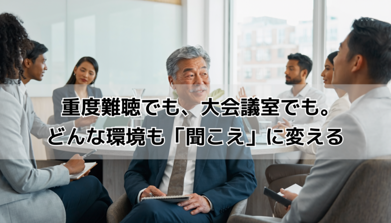 ビジネス会議で積極的に参加するシニア男性のイメージ|リサウンドビビア9推奨シーン